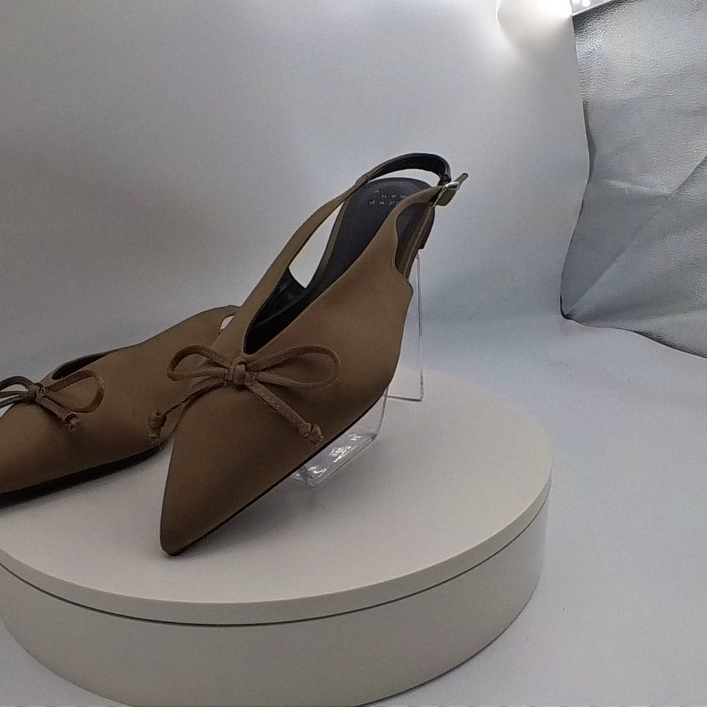 Women’s Camille Satin Slingback Bow Flats - A New Day Taupe 8 - Used Fair U004