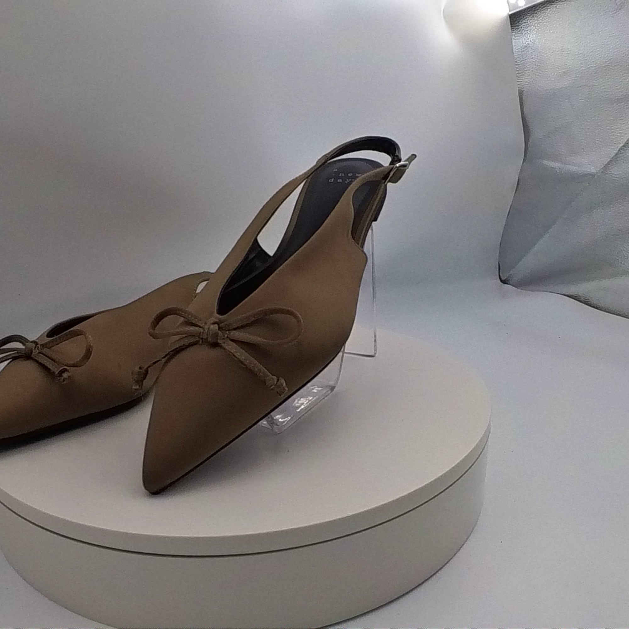 Women’s Camille Satin Slingback Bow Flats - A New Day Taupe 8 - Used Fair U004