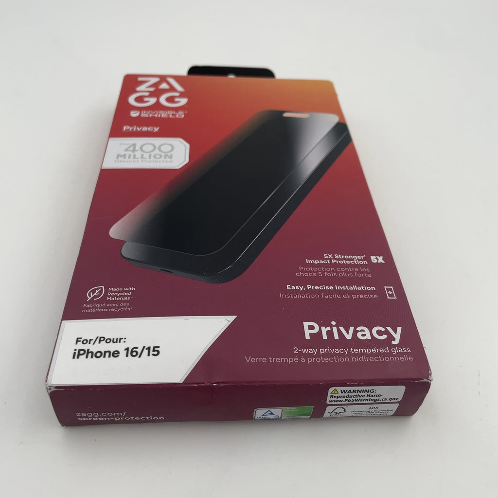 Zagg Apple Iphone 16/Iphone 15 Glass Elite Privacy Screen Protector: Anti-Fingerprint, Scratch-Resistant