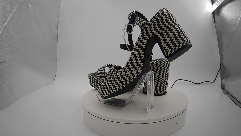 Women's Madeline Woven Platform Sandal Heels with Memory Foam Insole - Universal Thread Black 11: Ankle Strap, Block Heel