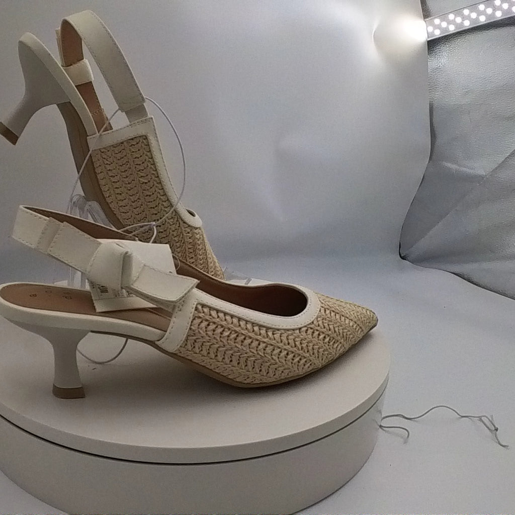 Women's Milan Raffia Slingback Heels - A New Day Beige 8: Closed Pointed Toe, Cushioned Insole, Textured Outsole - Used Good U001