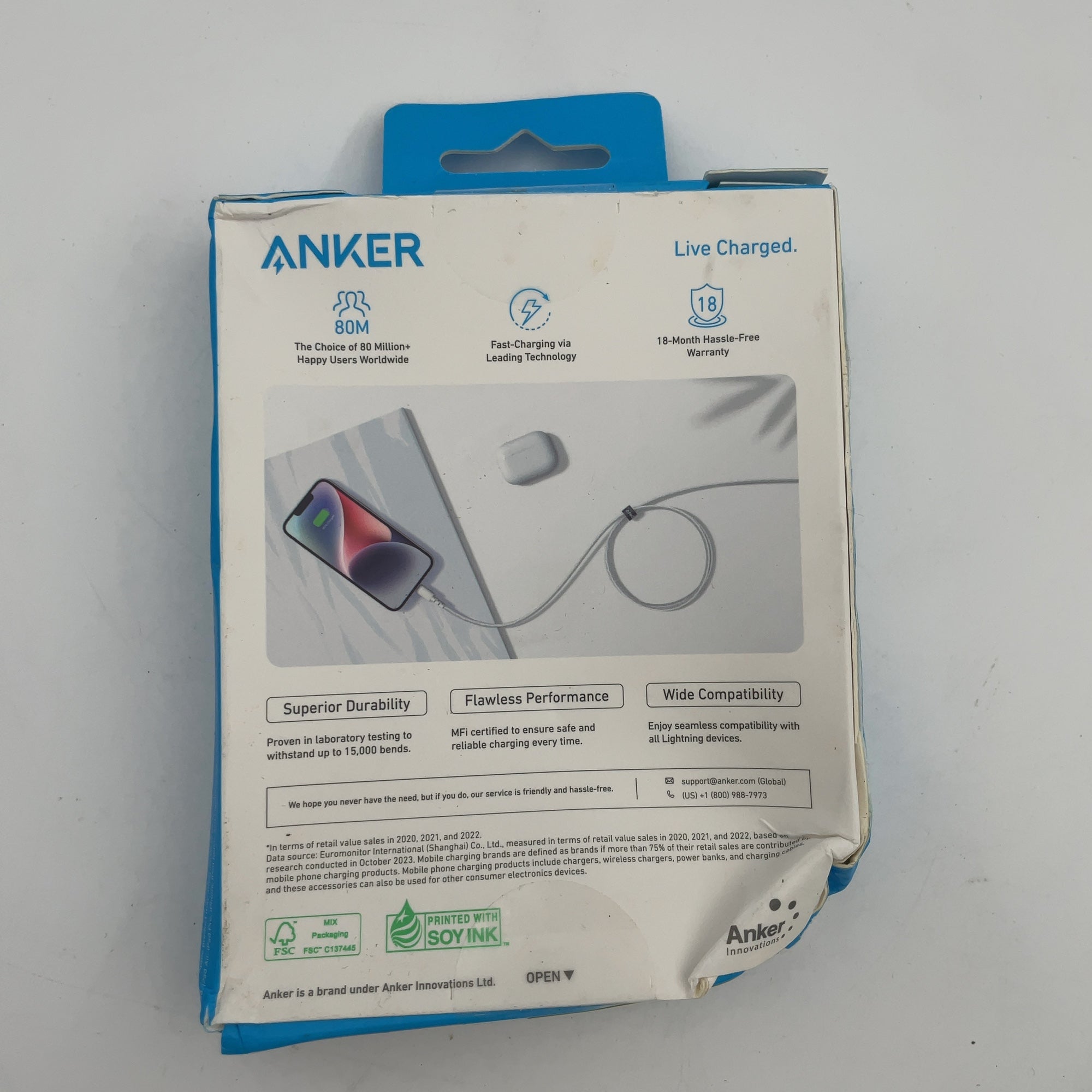 Anker 6' Braided Lightning To Usb-A Charging Cable - White: Apple Lightning Connector