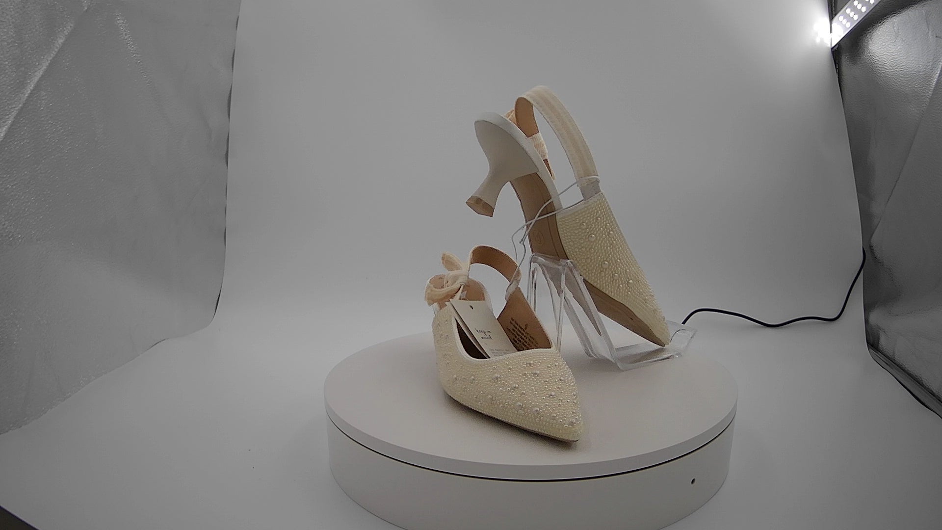 Women's Milan Pearl Slingback Heels - A New Day Ivory 6: Satin Pointed Toe Pumps, Cushioned Insole, Textured Outsole