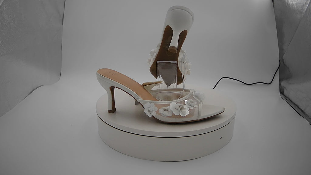 Women's Lupita Mesh Rhinestone Peep Toe Mule Heels with Memory Foam Insole - A New Day White 8.5: Slip-On Stiletto