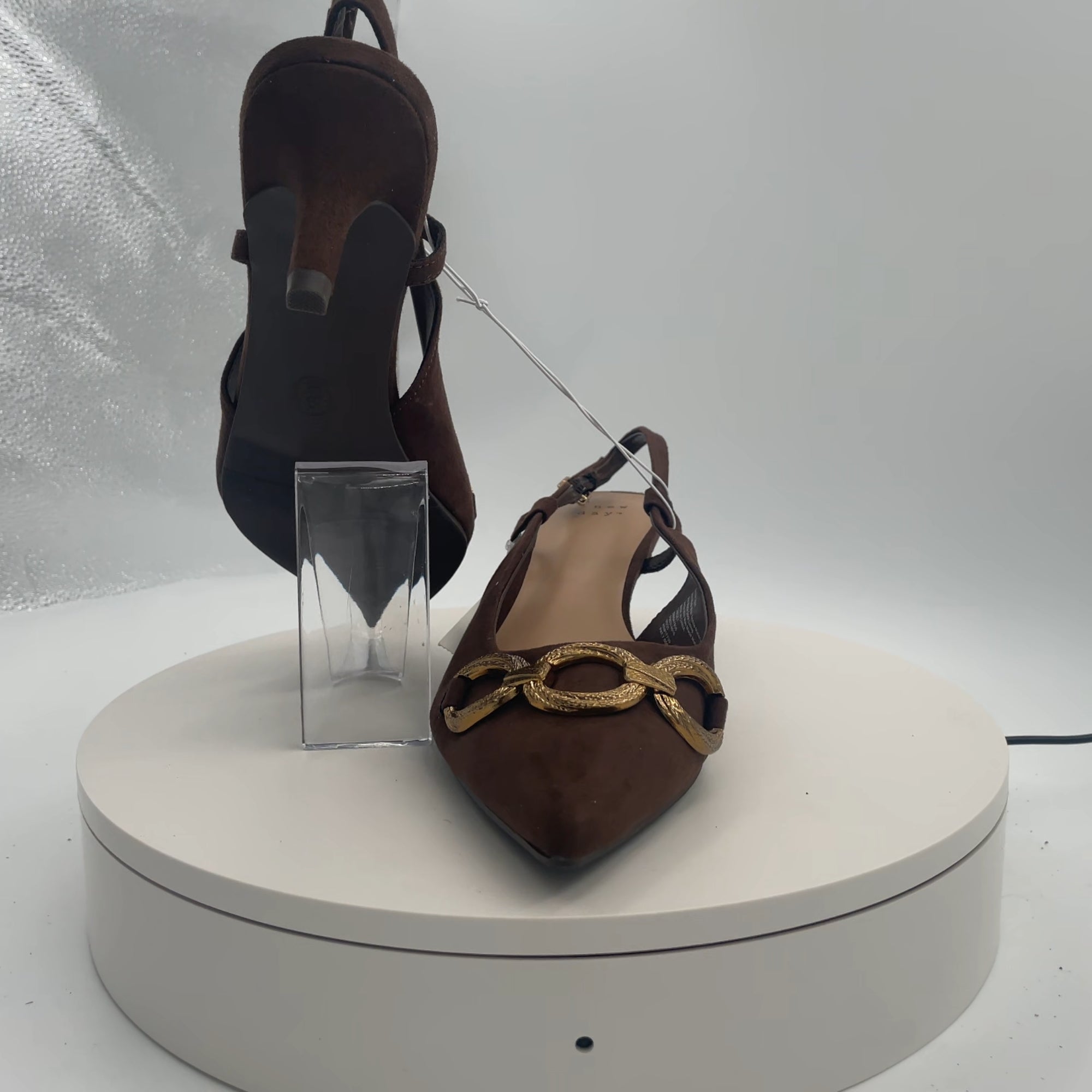 Women's Tabitha Oversized Chain Sling Back Heels With Memory Foam Insole - A New Day Brown 8