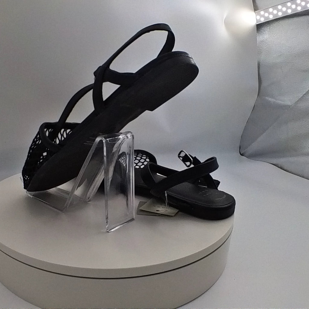 Women's Vanna Fishnet Slingback Flats With Memory Foam Insole - A New Day Black 9.5: Mesh Almond Toe, Buckle Closure - Used Good U001