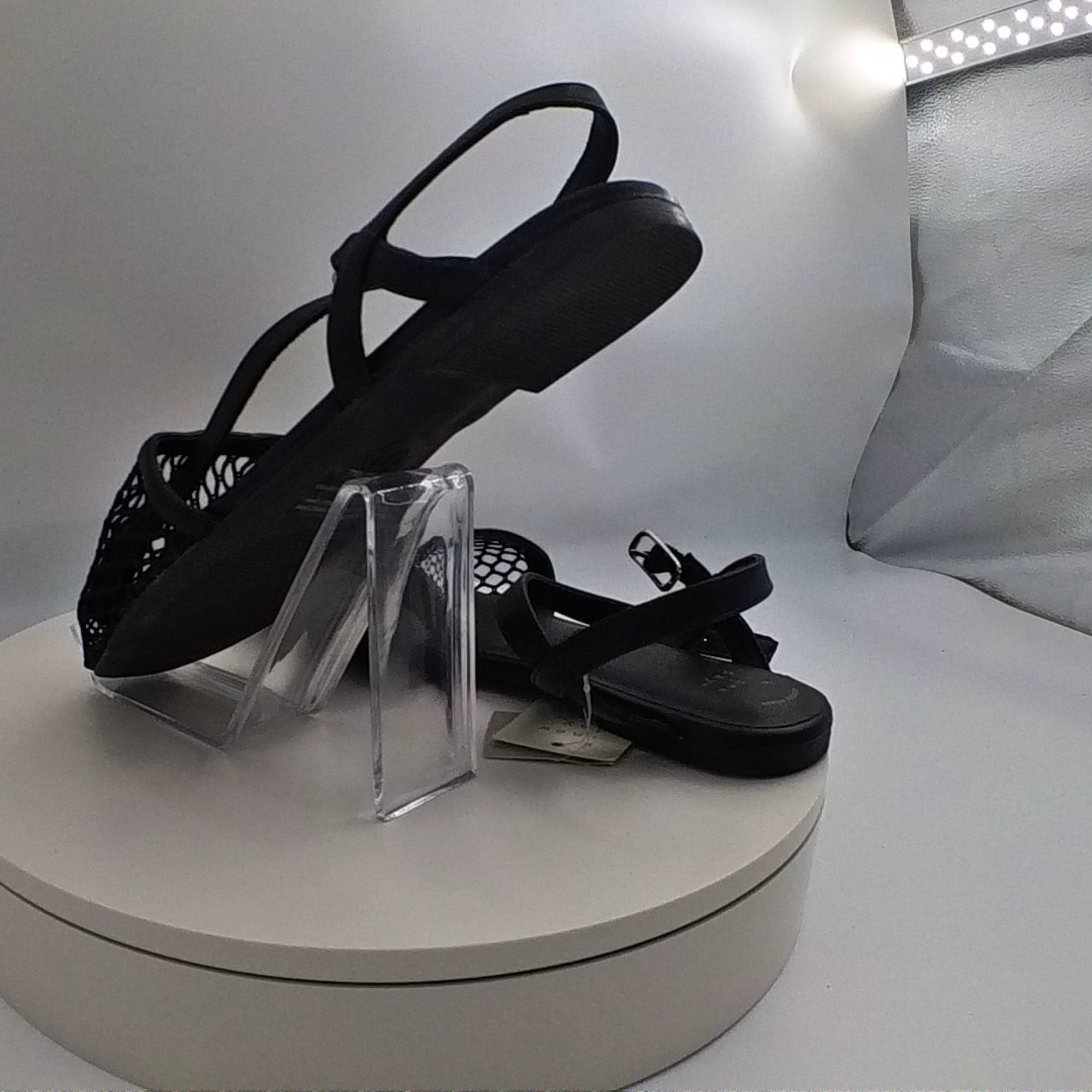 Women's Vanna Fishnet Slingback Flats With Memory Foam Insole - A New Day Black 9.5: Mesh Almond Toe, Buckle Closure - Used Good U001