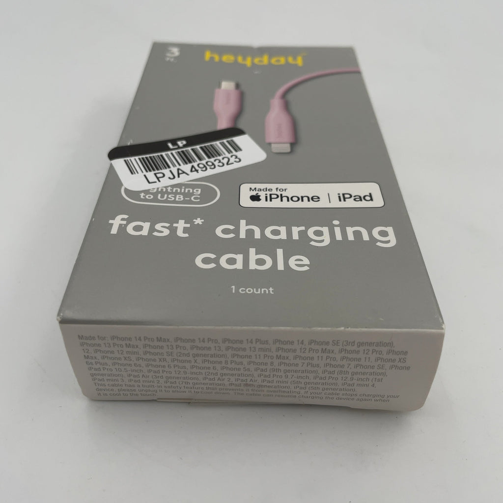 3' Lightning To Usb-C Round Cable- Heyday Light Pink: Male-To-Female Connectors