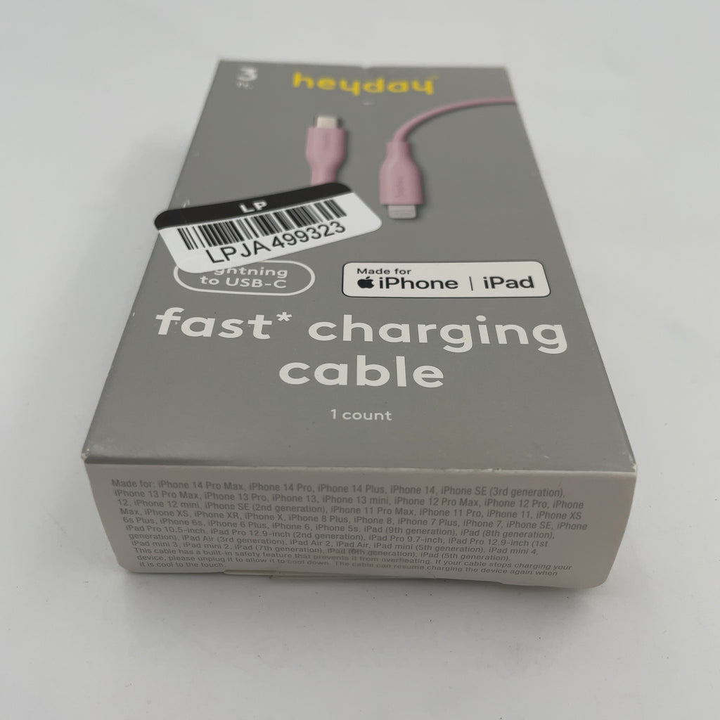 3' Lightning To Usb-C Round Cable- Heyday Light Pink: Male-To-Female Connectors