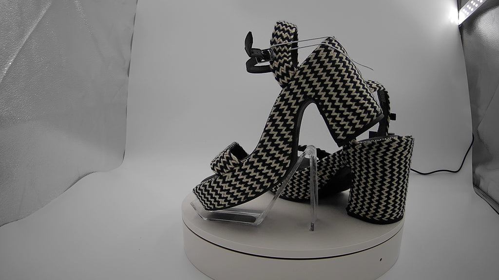 Women's Madeline Woven Platform Sandal Heels with Memory Foam Insole - Universal Thread Black 7.5: Ankle Strap, Block Heel