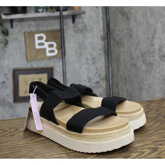 Women's Elliot Stretch Strappy Platform Sandals - Wild Fable Black 11: Adjustable Elastic Strap, Open Round Toe, Textured Outsole