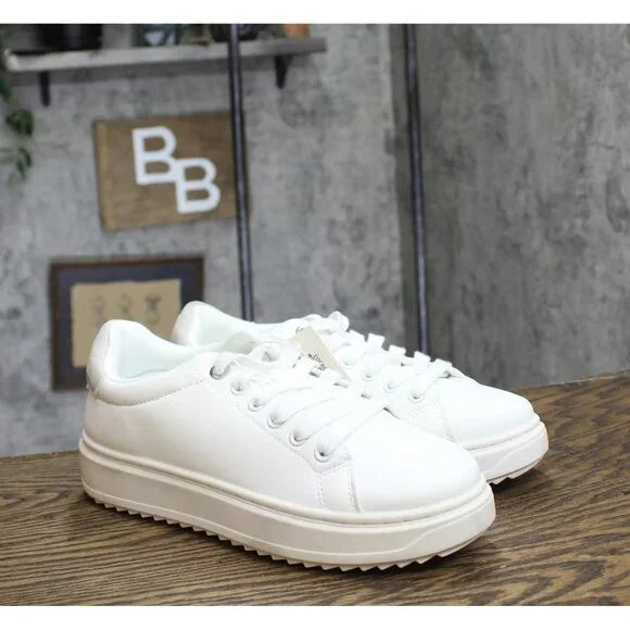 Women's Peggy Sneakers - A New Day White/Cream 9: Lace Up, Cushioned Insole, Textured Outsole