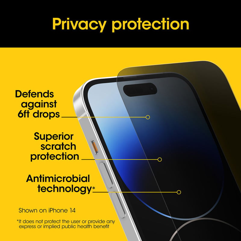 Otterbox Apple Iphone 15 Pro Max Premium Pro Privacy Guard Glass: Scratch-Resistant Self-Adhesive Screen Protector