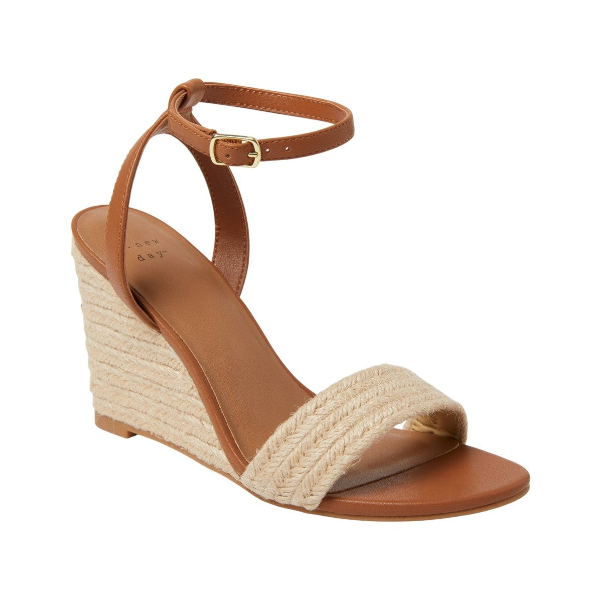 Women's Tish Single Band Ankle Strap Wedge Heels With Memory Foam Insole - A New Day Tan 8: Open Toe, Platform Heel, Medium Width