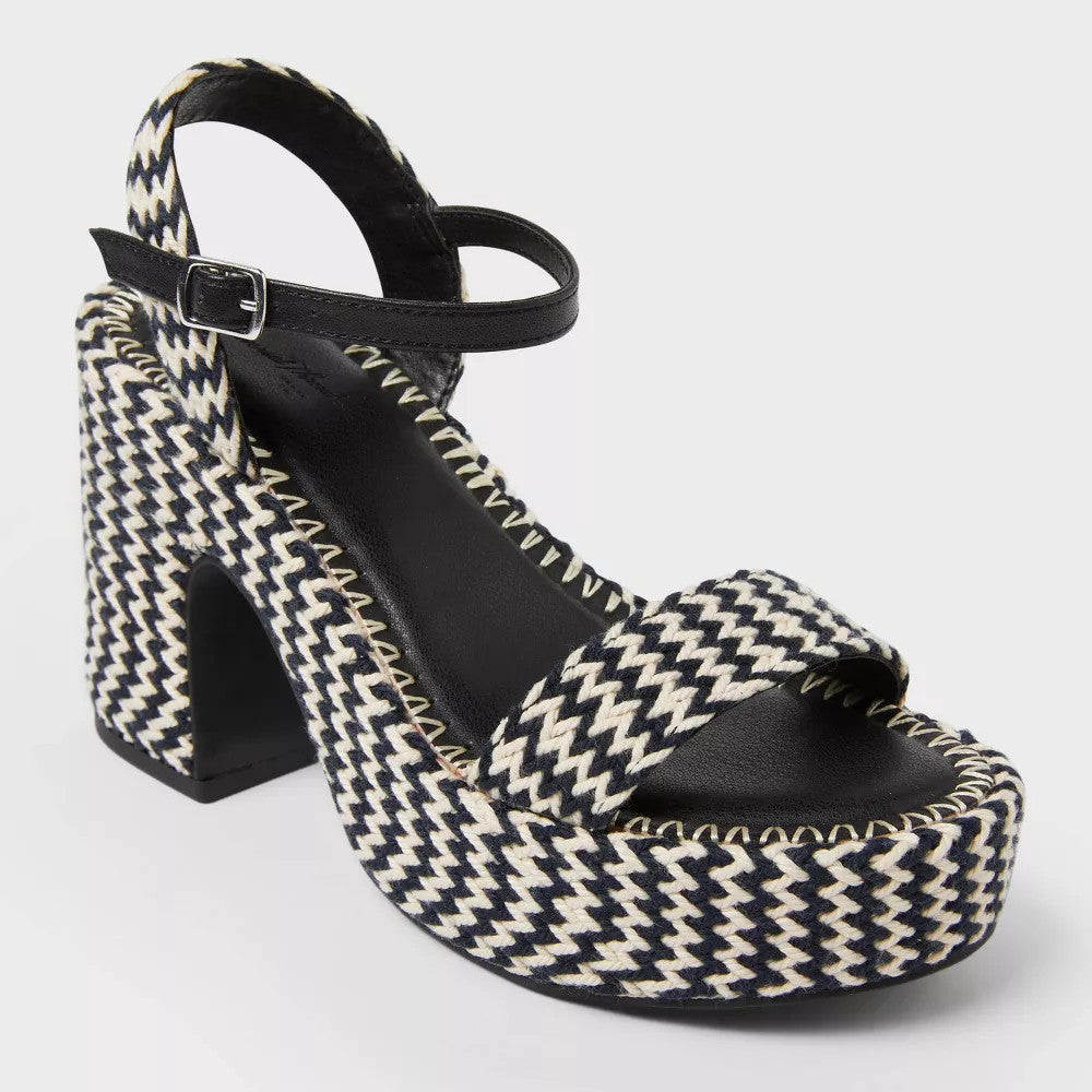 Women's Madeline Woven Platform Sandal Heels With Memory Foam Insole - Universal Thread Black 10: Ankle Strap, Block Heel