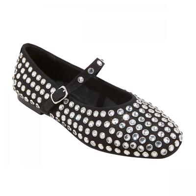 Women's Issa Rhinestone Mary Jane Ballet Flats - A New Day Black 8: Medium Width, Pull-On Style
