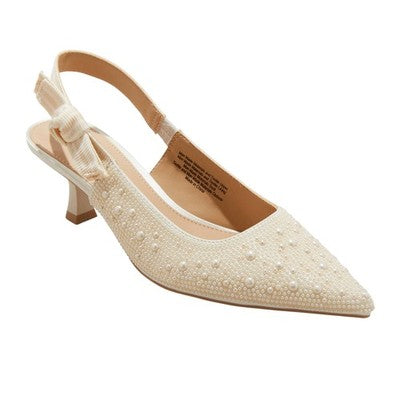 Women's Milan Pearl Slingback Heels - A New Day Ivory 6: Satin Pointed Toe Pumps, Cushioned Insole, Textured Outsole