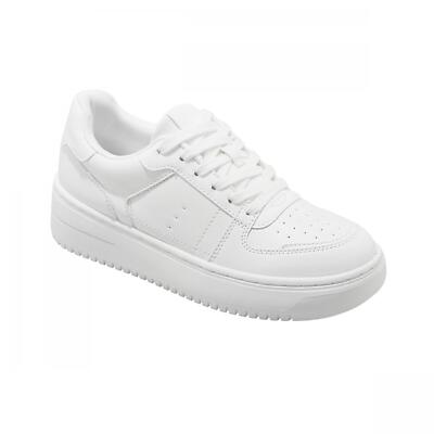 Women's Lola Lace-Up Sneakers - Wild Fable White 8: Faux Leather, Cushioned Insole, Textured Outsole, Round Toe - Used Fair U001