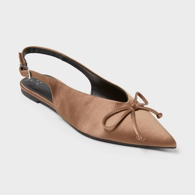 Women’s Camille Satin Slingback Bow Flats - A New Day Taupe 8