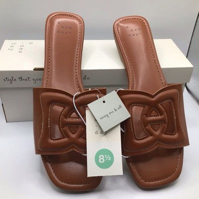 Women's Deidra Slide Sandals - A New Day Cognac 10: Memory Foam Insole, Open Toe, Slip On