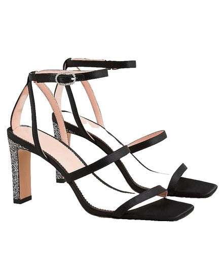 Women's Phoebe Strappy Ball Ornament Heels - A New Day Black 7: Adjustable Buckle, Block Heel, Open Square Toe